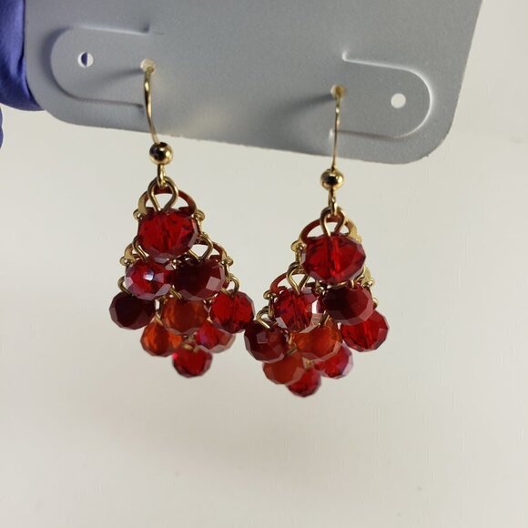 Charming Charlie Red Chandelier Beaded Earrings – Gold Cascade - Fashion Jewelry - Picture 11 of 11
